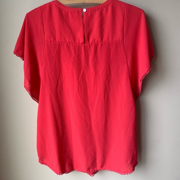 Anthro Meadow Rue pom hem crochet front top - Picture 2 of 8